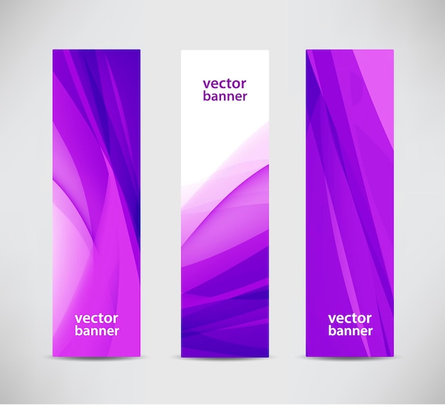 Set of vector abstract wavy purple banners vertical