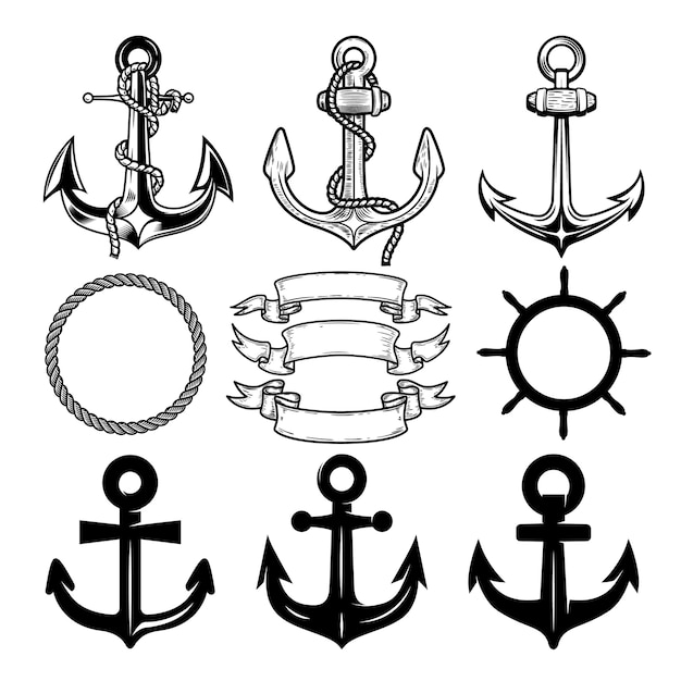 Set of the vector anchors. Label and logos design template. .