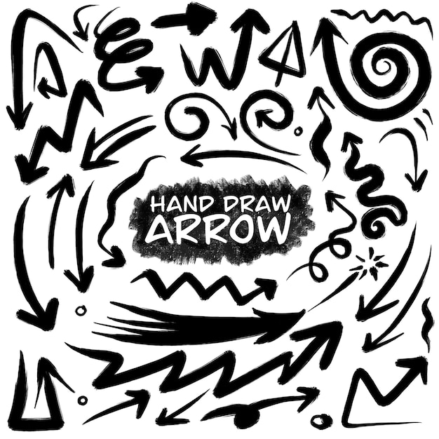 Set of vector arrows hand drawn. Sketch doodle style. Collection of pointers.