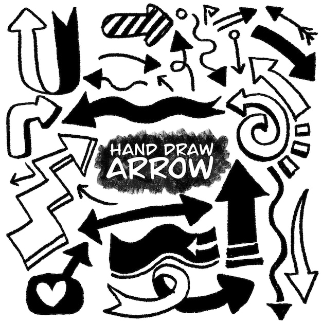 Set of vector arrows hand drawn. Sketch doodle style. Collection of pointers.