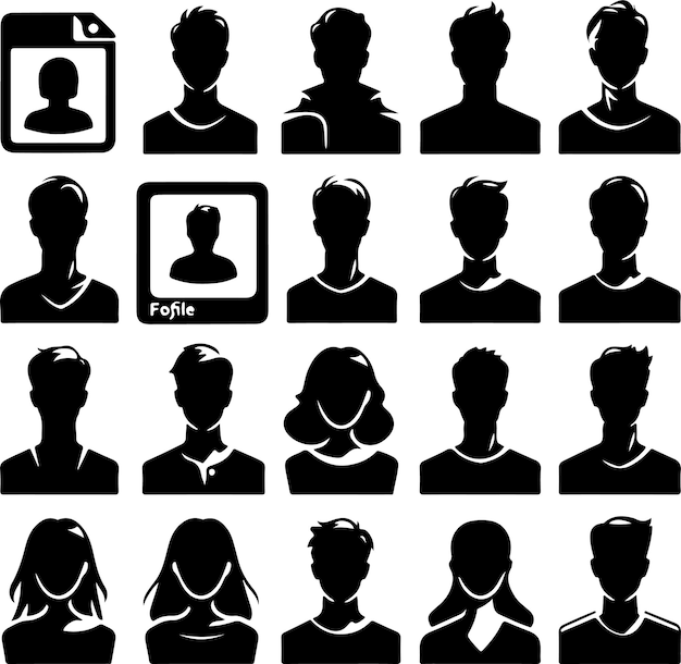 Vector set of vector avatar profile icon in silhouettes