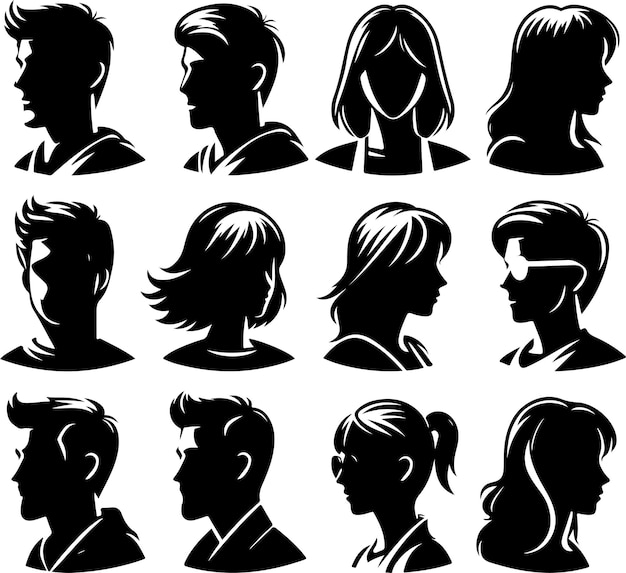 Set of vector avatar profile icon in silhouettes