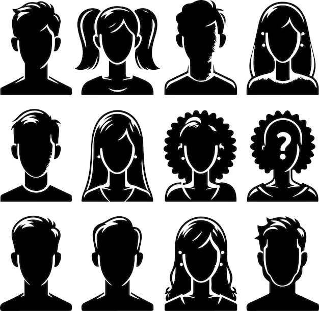 Set of vector avatar profile icon in silhouettes