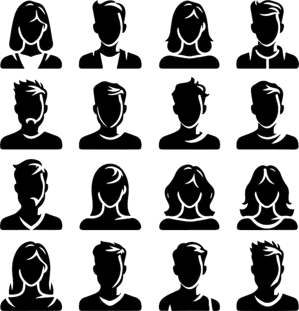 Set of vector avatar profile icon in silhouettes