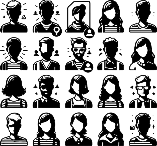 Set of vector avatar profile icon in silhouettes