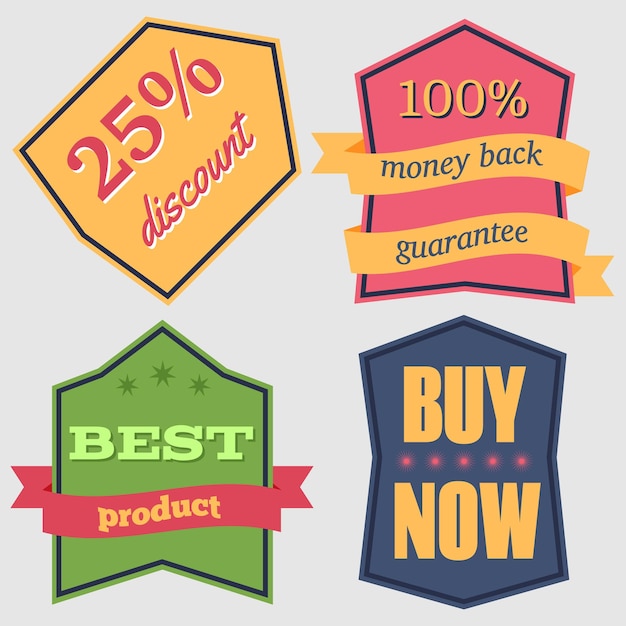 Set of Vector Badges with Ribbons. Web stickers and labels. Isolated vector illustration.