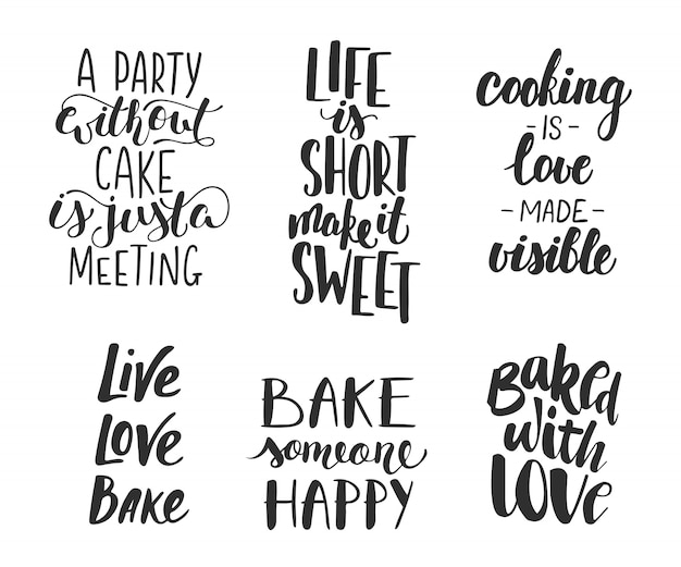 Set of vector bakery letterings for greeting cards