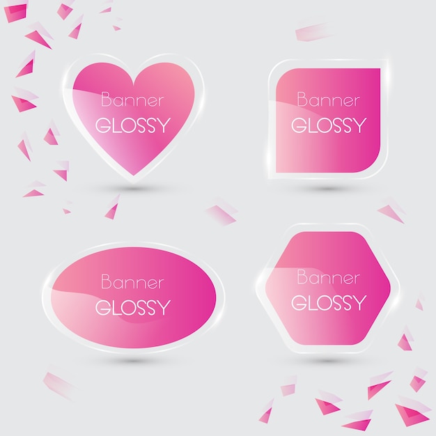 Set of vector banner glossy with color pink