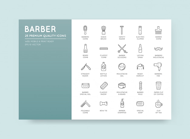 Set of Vector Barber Shop Elements and Shave Shop Icons 