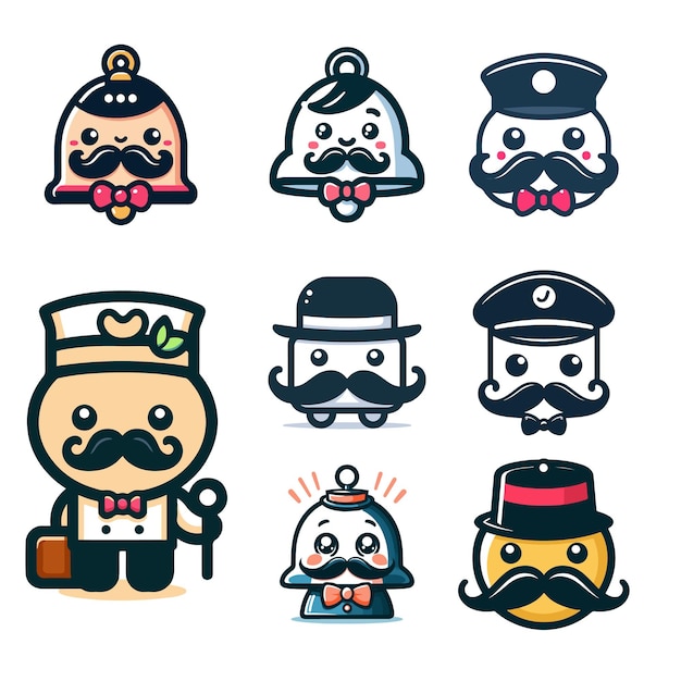 Set of vector Bellboy Cute Mustache Logos