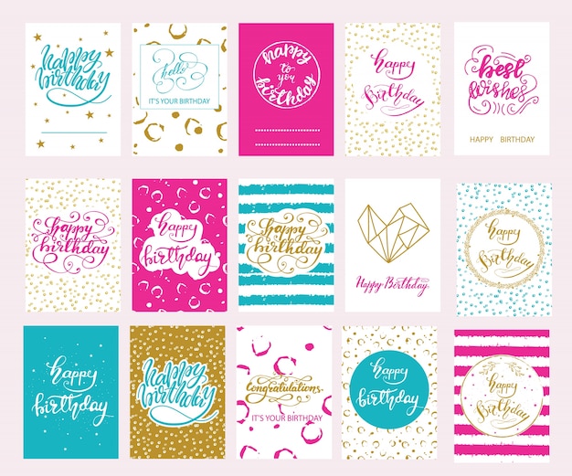 Set of Vector Birthday Cards.