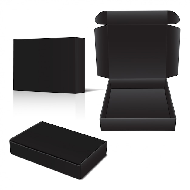 Set of Vector Black Cardboard Box.