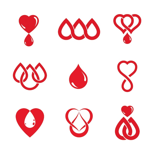 Set of vector blood donation conceptual illustrations. Hematology theme, medical treatment designs for use in pharmacy.