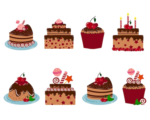 Set of vector cakes for birthday