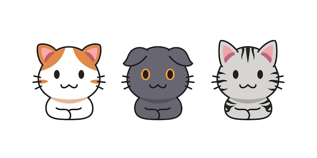 Set of vector cartoon character cute cats for design.