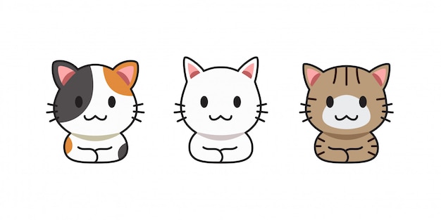 Set of vector cartoon cute cats