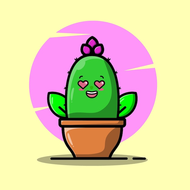 Set Vector cartoon illustrations of green cactus with emotions