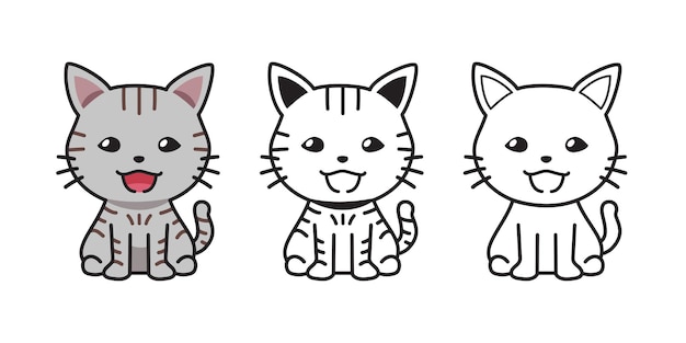 Set of vector character cartoon cute tabby cat for design.