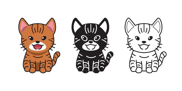 Set of vector character cartoon tabby cat for design.