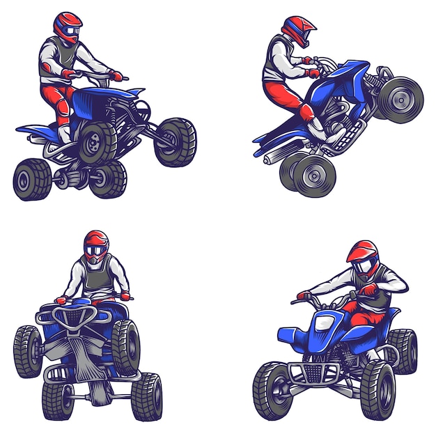 set vector character of quad bike freestyler