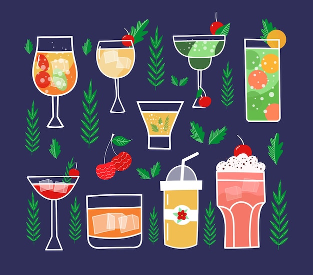 Set of vector cocktails Handdrawn summer cocktails