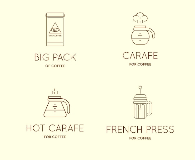 Set of Vector Coffee Accessories Icons with Letter Sign can be used as Logotype