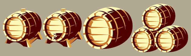 Set of vector color templates with barrels for storing spritic drinks