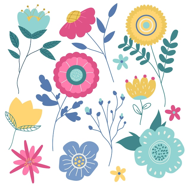 Set of vector doodle flowers