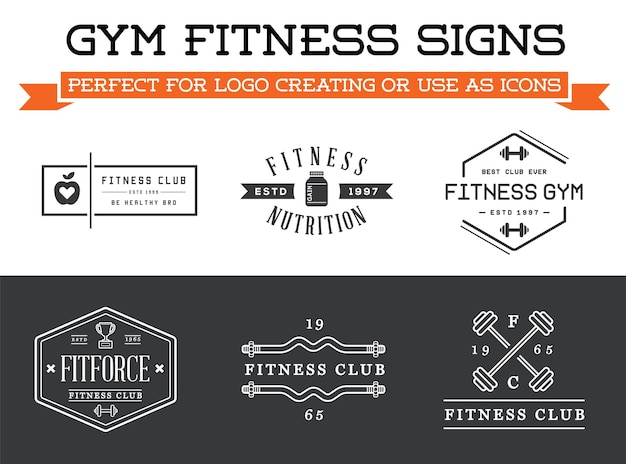 Set of Vector Fitness Aerobics Gym Elements and Logotype Signs Can be used as Logo or Icon in premium quality