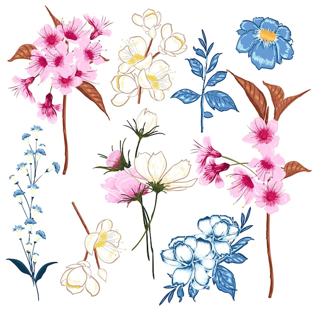 Set of  vector florals blooming vector