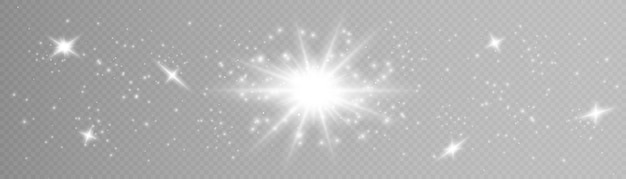 Set of vector glowing light effects explosion with glitter on star transparent background