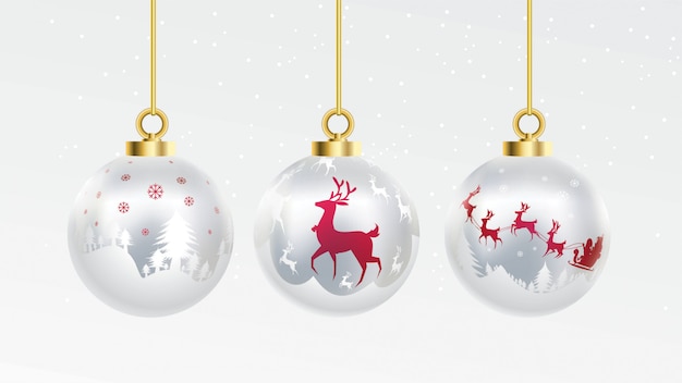 Set of vector gold red and silver christmas balls 