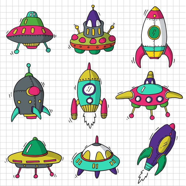 Vector set vector graphic of spaceship