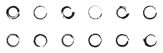 Set of vector grunge circle brush strokes