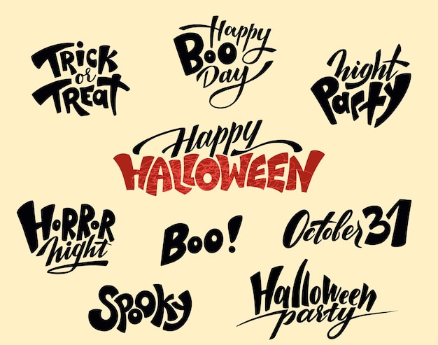 Set of vector Halloween handwritten phrases for design party invitations flyers posters