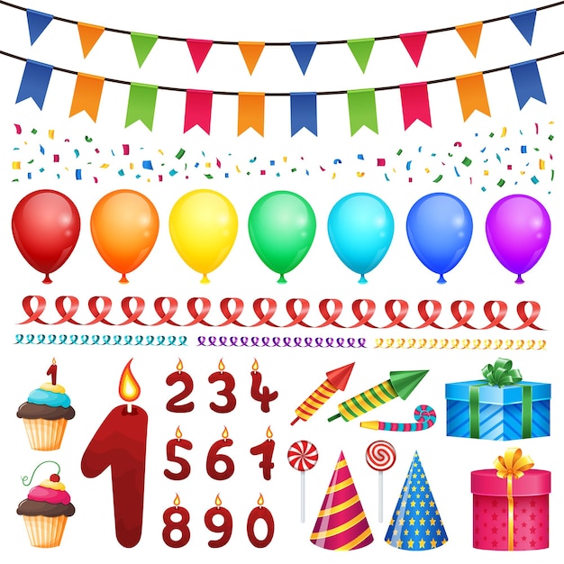 Set of vector Happy birthday party elements. Set for Celebratory Design