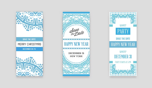 Vector set of vector happy new year or merry christmas theme save the date invitation to the party