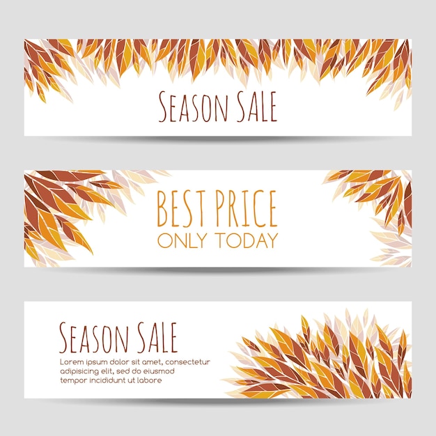 Set of vector headers, banners with autumn leaves. Season sale banners