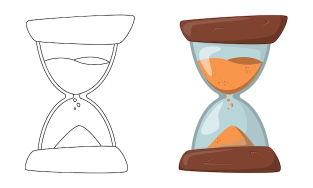 Set of vector Hourglass isolated on white background in line art flat color cartoon style