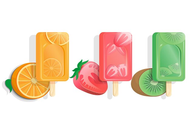 Vector set of vector ice cream icons in different flavors of fruit isolated illustrations