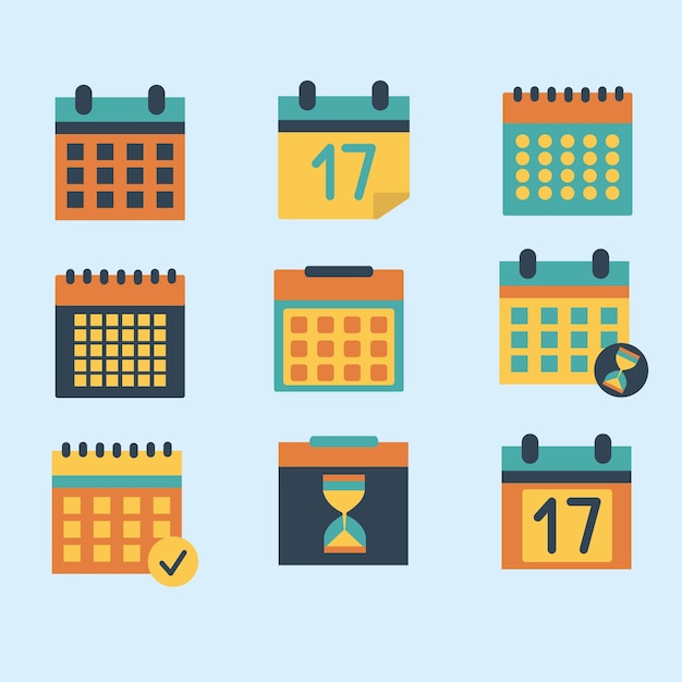 Set vector icons calendar flat design