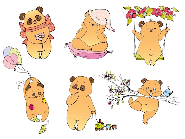 set vector illustration of cute cartoon bear, sticker pack