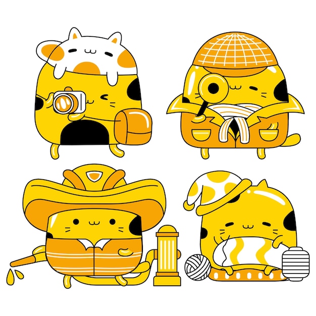 Set vector illustration of cute cat character profession