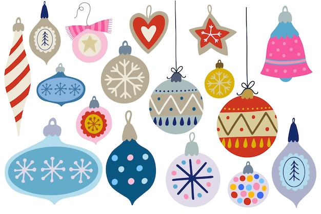 Set of vector illustrations of Christmas toys balls