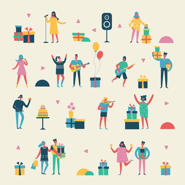 Set of vector illustrations of different activities people