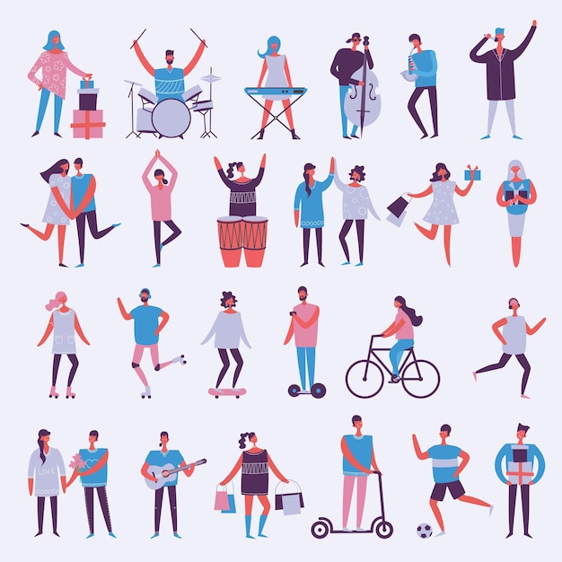 Set of vector illustrations of different activities people