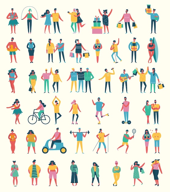 Set of vector illustrations of different activities people