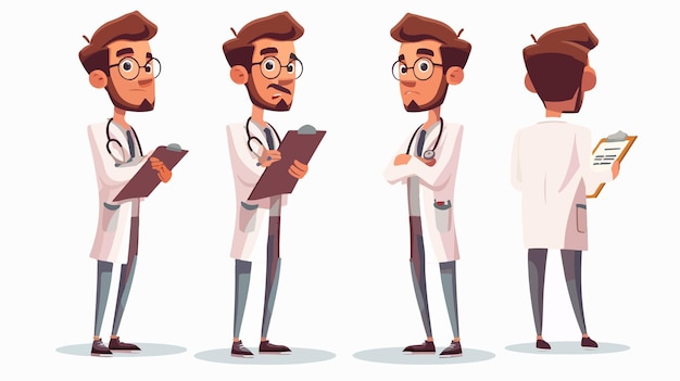 Vector a set of vector illustrations of male doctor in glasses