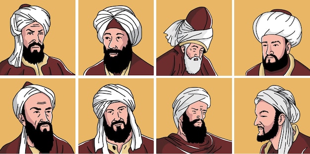 set of vector illustrations of the most influential Islamic scholars in the world