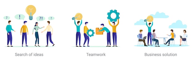 A set of vector illustrations on the topic of business Search for ideas teamwork business unity